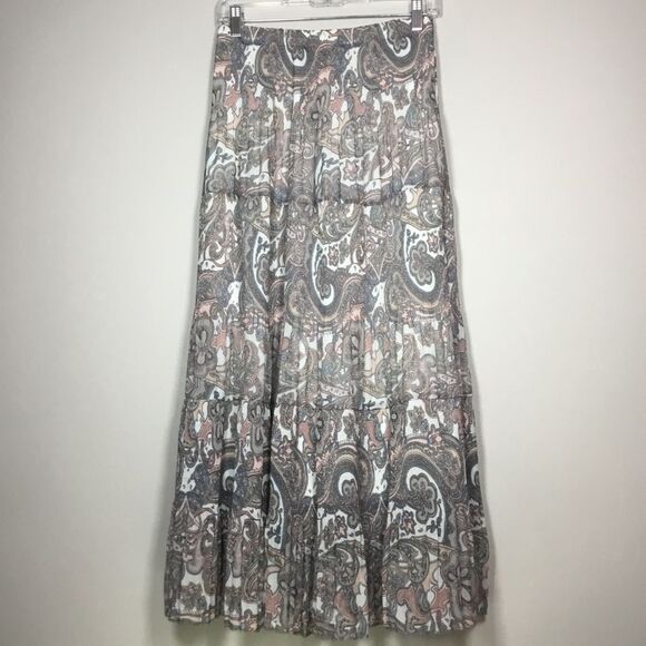 Paisley maxi tiered skirt fairy fairycore hippie boho elastic waist 28” size L - Picture 1 of 6